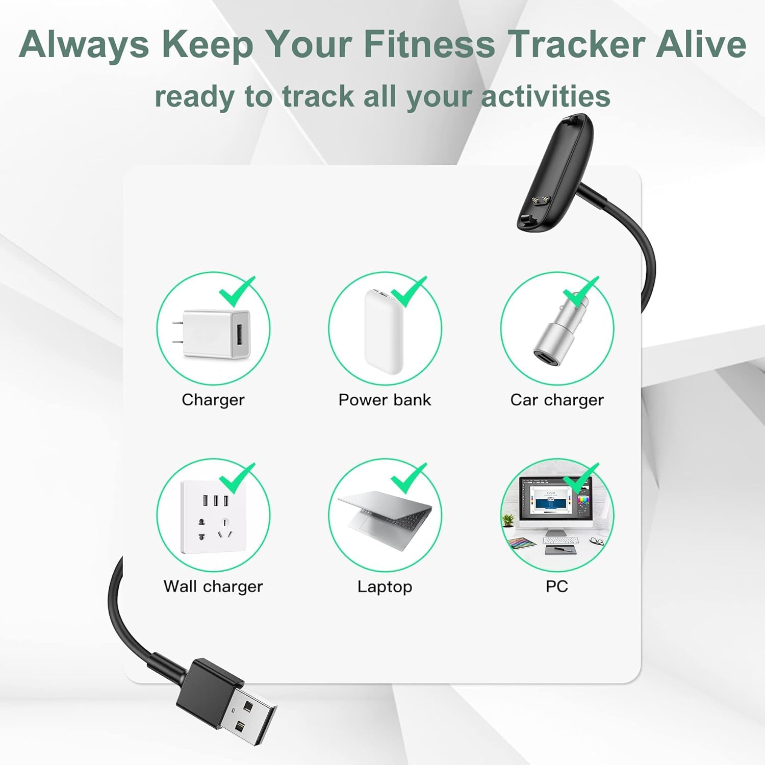 Fitbit Inspire Charger  Fast & Durable Replacement Cable - PazerPro